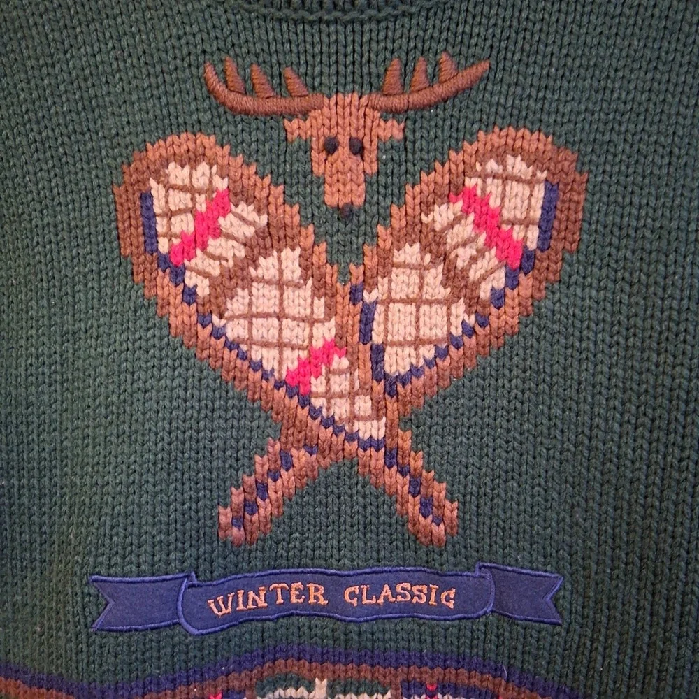 Vintage 90's Kitestrings Boys Sweater Sz 5/6 Lodge Moose Winter‎ EUC